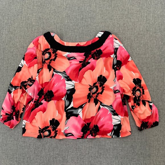 R&K Originals cropped Floral Open Jacket Cardigan 16 Black Pink Orange 3/4 Sleev - Picture 12 of 15